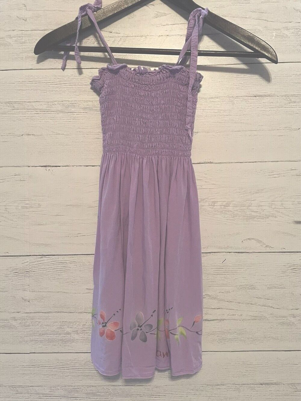 Girls Sz 8 Handmade Purple Short Tank Dress w/Smocking swim cover